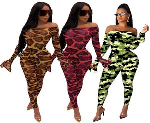 Mesh Sheer Leopard Camouflage Two Pally Set Dames Festival Kleding Sexy Rompers Top Pant Matching 2 -delige club Outfits9384367