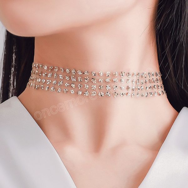 Maille brillant paillettes collier ras du cou Sexy large collier en métal colliers pour femmes gaze tour de cou clavicule chaîne fête bijoux décor
