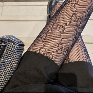 Mesh collants soie élastique femmes sexy bas luxe femmes chaussettes chaussettes taille haute collants grande marque collants mode lettres top qualité