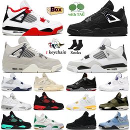 Authentique 4 Chaussures de basket-ball Jumpman 4s Frozen Moments Ciment rouge Moyen Olive Pin Vert Blanc Rose Voile UNC Oreo Bred Chrome Black Cat Femmes Hommes Baskets Baskets