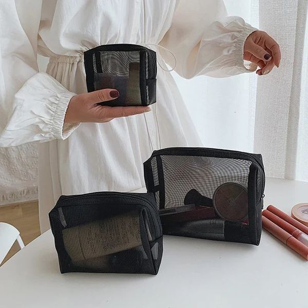 Sacs de cosmétiques transparents en maille Petit grand sac de maquillage noir transparent transparent organisateur de toilettes à lèvres Pousse de rangement 240429