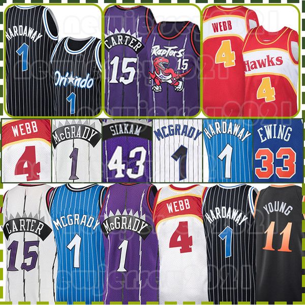 Mesh Vince Carter Tracy McGrady Basketball Jerseys Pascal Siakam Rétro Tracy McGrady Spud Webb Penny Hardaway Trae Young 1 43 15 Chemise blanche noire pour hommes