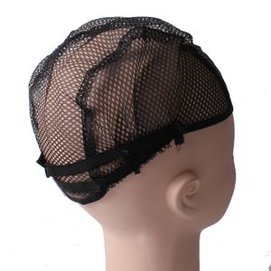 Mesh pruik caps oor stretch bella haar voor het maken van pruik met verstelbare riemen en kammen zwarte middelgrote grootte