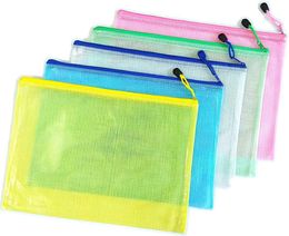 Pochette à fermeture éclair en maille Sac à documents Format lettre/A4 Dossiers zippés Enveloppes en plastique imperméables Dossiers pour fournitures de bureau scolaire Sacs de rangement de voyage Poches de fichiers