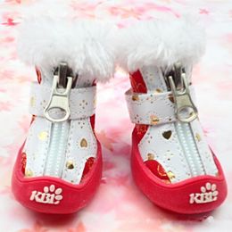 Zapatos de malla transpirables para perros pequeños Zapatos impermeables para mascotas para perros y gatos botas de nieve de otoño e invierno 4 unids / lote rojo, amarillo, rosa 201109
