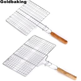 Mallas Goldbaking, cesta portátil para asar barbacoa, cesta antiadherente de acero inoxidable para parrilla, herramientas para cesta, malla para parrilla para pescado y hamburguesa