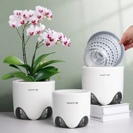 Meshpot 5inch 7 pouces Orchidées Pots avec trou Double couche Plastic imiter le plante de céramique Fournir une bonne circulation d'air 240325