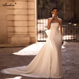 Robe de mariée sirène sans bretelle en dentelle scintillante avec des robes nuptiales de trompette exquise exquise ornée de paillettes
