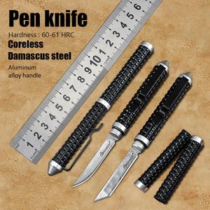 Messen Coreless Damass Steel survie multifonctionnelle Tool EDC Tool Outdoor Autofense Arme Utilitaire Tactical Pen Couteau