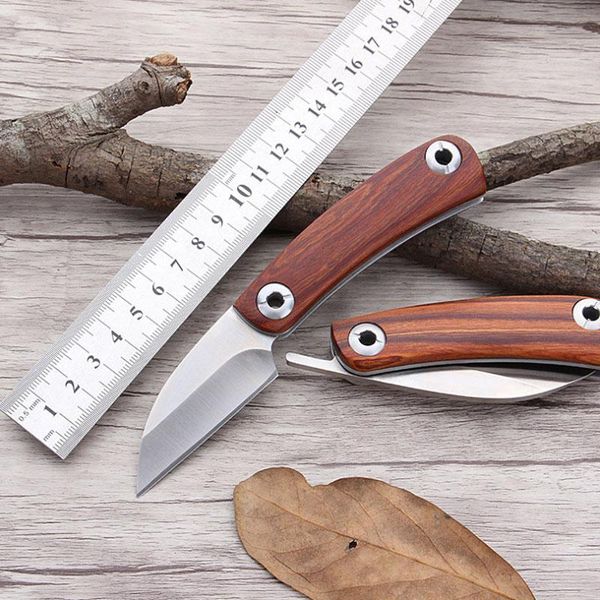 Messen D2 couteau de poche Mini couteaux de cuisine survie Camping pliant EDC couteau auto-défense avec manche en bois naturel Dalbergia