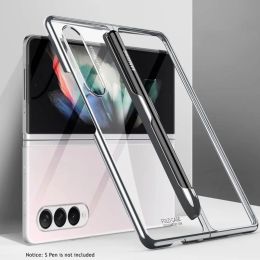 Messen Electroplate Frame S Pen Slot Case pour Samsung Galaxy Z Fold 4 3 5g Couverture transparente en plastique dur Porte-stylo transparent Étui sans stylo