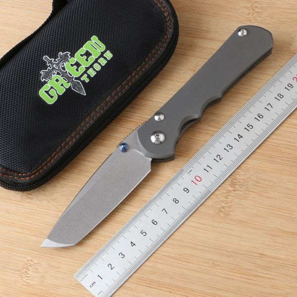 Messen Green Thorn Inkosi Sand T Couteau pliant VG10 Blade, TC4 Titanium 3D Handle Camping Outdoor Fruit Knife EDC Tool