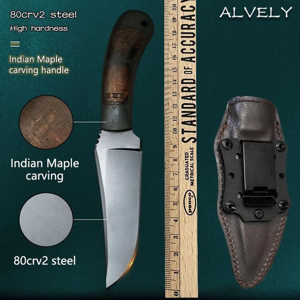 Messen Hot Fixed Blade Couteau Stone Lavage 80Crv2 Blade Black Maple Handle Hunting Camp Tactics Tactics Straight Knife Outdoor EDC Tool