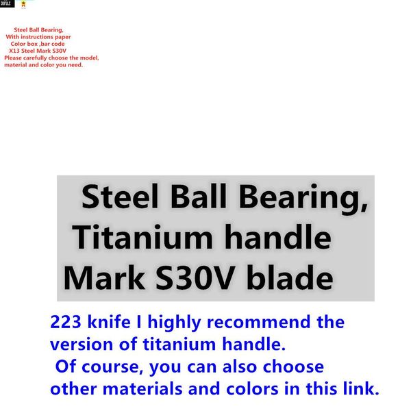 Messen JUFORE 223TI Mark S30V Cuchillo de utilidad plegable con 223GP Bar Código de barras Packle Ball Bolet Balling TACT TACTICAL TACTICAL