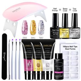 Messen Limegirl Polígeles Kit Lámpara de esmalte de gel, todo para manicura uñas de arte, brillo de gel de arte para extensiones de uñas kit de herramientas profesionales