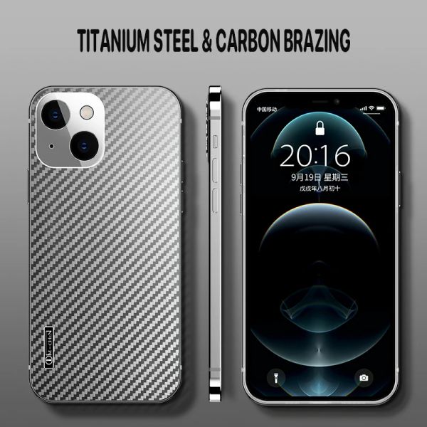 Étui en titane Messen Metal pour iPhone 13 12 Pro Max Ultra Thin Bumper Fibre de carbone Fiber Intégré Microfibre Silicone Back Phone Cover