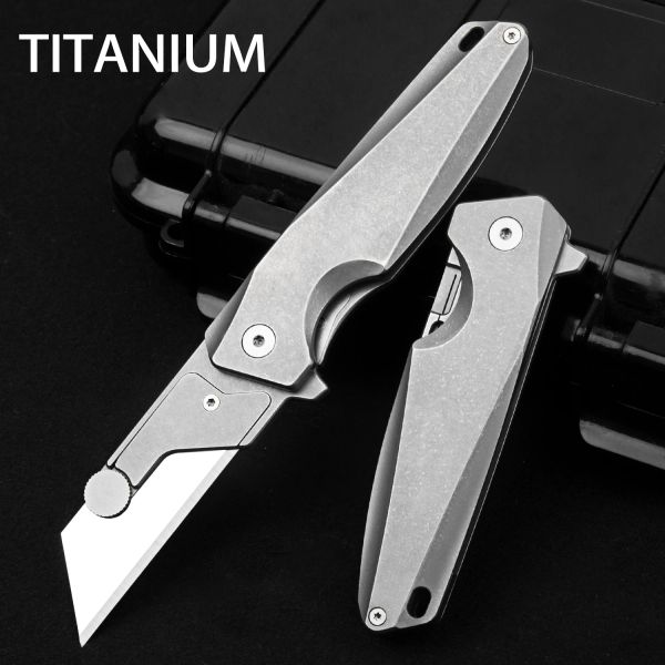 Messen-cuchillo utilitario de titanio EDC, caja para navaja de bolsillo, cortador, hoja de afeitar, cuchillo plegable herramientas EDC, cortador de papel de titanio, aplicación EDC