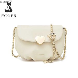 Messenger Bags FOXER, bolso bandolera con cadena ajustable para mujer, diseño a la moda, bolso de hombro tipo bandolera Simple, bolso con solapa en forma de corazón de cuero dividido para mujerL2403