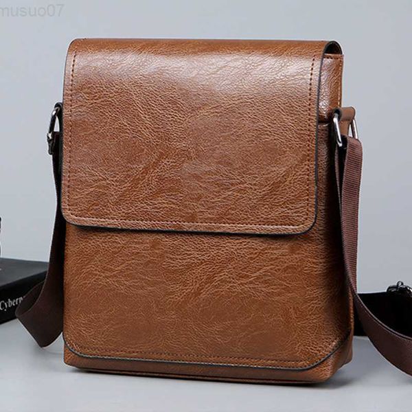 Bolsas de mensajero hombres Bolsas de mesero de cuero suave PU suave Vintage Hombre de alta capacidad Crossbody Bag Tablet Tablet Bolso de hombro NUEVO 2023 L230814