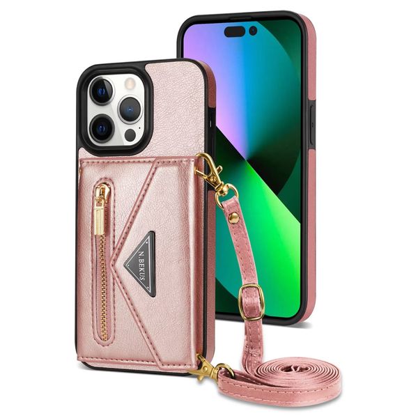 Bolsas para tarjetas de identificación de crédito de Messenger Funda trasera de TPU Funda para teléfono móvil con cordones y ranuras para tarjetas para iPhone 14 3 12 11 Pro XS Max XR X 7 8 6 Plus SE2