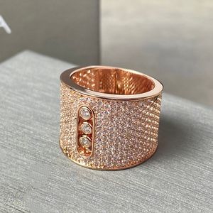 Messii MOVE resbalabilidad Anillos GRANDES Tres diamantes para mujer diseñador Chapado en oro 18K T0P calidad más alta calidad de mostrador cristal de lujo regalo exquisito 015