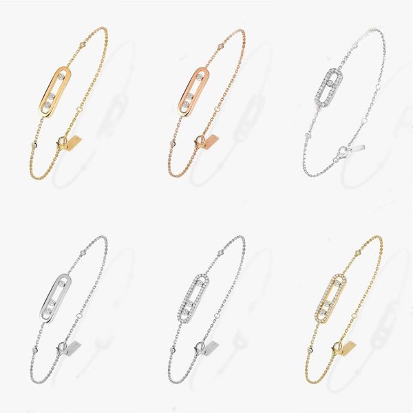 Messikas Move Designer Pin Bracelet Femmes Sliding Diamond Charm Bracelet plaqué rose or argent Chaîne de luxe Bracelet Designer Bijoux Multi styles Simple Cadeau