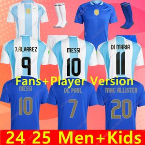 Messis Argentina Soccer Jersey 2024 Copa America Cup Camisetas Kids Kit 2025 Équipe nationale 24/25 Home Away Football Shirt Jouer Version Di Maria Lautaro