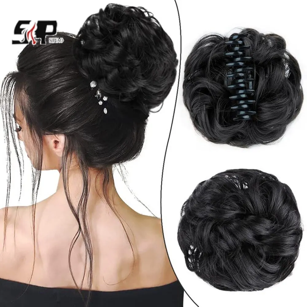 Messy Bun Hair Piece Claw Hair Bun Wig Clipped In Claw Hair Natural Wavy Curly Comb Synthetic Wig For Female