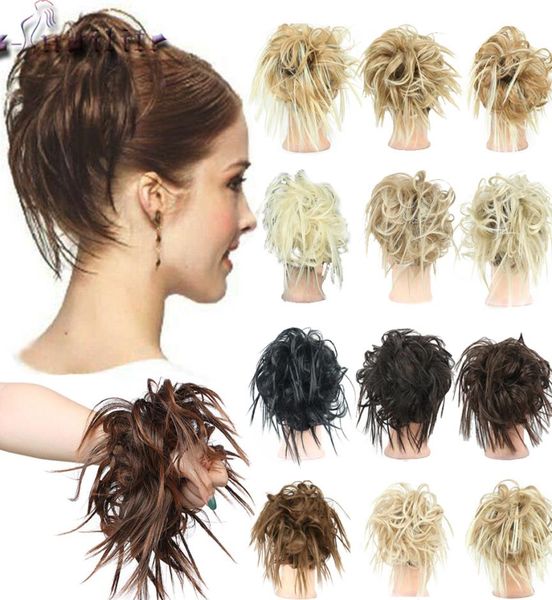 Chignon de cheveux en désordre postiche ébouriffé bande élastique Chignon bouclé Scrunchie Updo queue de cheval couverture de queue de cheval accessoires synthétiques Fo7685084