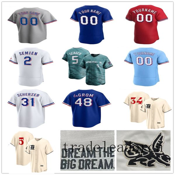 Crème City Max Scherzer Baseball Jersey Corey Seager Jacob deGrom Marcus Semien Adolis Garcia Nolan Ryan Jonah Heim Josh Jung Montgomery Austin Hedges Hommes Dame Jeunesse