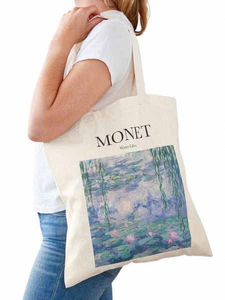 Met Water Lilies Tote Bag Lona reutilizable Fi Tienda de comestibles Escuela Femal Gril Mujeres Persal q5Jr #