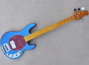 Metai Blue 4 Strings Electric Bass Guitar met rode schildpad.