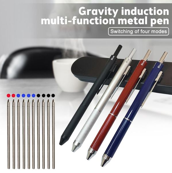 Bolígrafo de Metal 4 en 1 Multicolor, bolígrafo con Sensor de gravedad, bolígrafo novedoso de 3 colores y 1 lápiz mecánico, papelería para oficina y escuela, Gfit