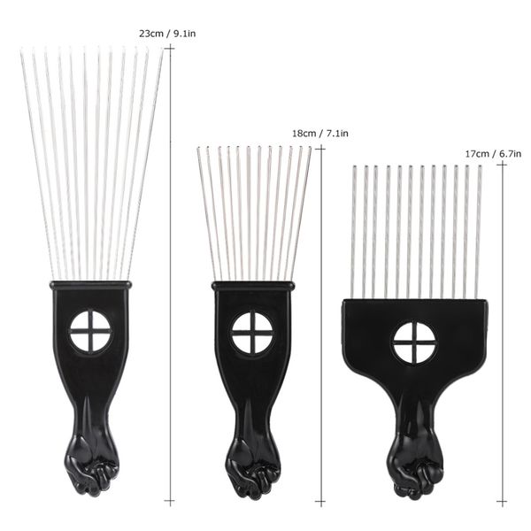 Métal Afro Peigne À Cheveux Afro-Américain Choisissez Peigne Brosse À Cheveux Salon De Coiffure Styling Outil Poing Noir Brosse À Cheveux