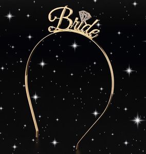 Metalen Legering Brief Bruid Hoofdband Tiara Haar Hoepel Sprankelende Elegante Kroon Hoofdband Kip Bruiloft Bruids Haarband Rose Goud Zilverachtige Geschenken