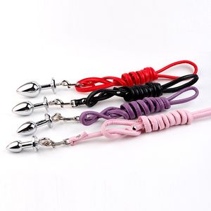 Plug Anal en métal avec corde de Traction, contraintes d'esclave, Massage des perles de l'anus, jouets sexy pour femmes et hommes, produits de jeux pour adultes