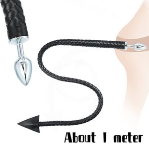 Metal Anal Plug Leather Whip sexy Devil Tails Fetish Demon Cosplay Juguetes para adultos para Mujeres Hombres Gay G-spot Masaje Butt