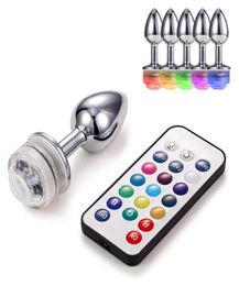 Plugue anal de metal com controle remoto, descoloração, luz led, contas anais, massageador de próstata, plugues para bunda, brinquedos sexuais para homens, mulheres 9660174