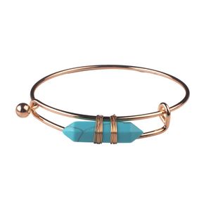 Pulsera de cobre con piedra hexagonal artificial de Metal, pulsera geométrica ajustable, regalo para mujer