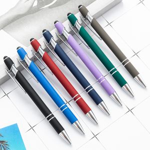 Bola de Metal pantalla capacitiva Touch Stylus pluma de lujo nuevo diseño goma-plástico rociado lápiz grabado láser bolígrafos para regalos de boda