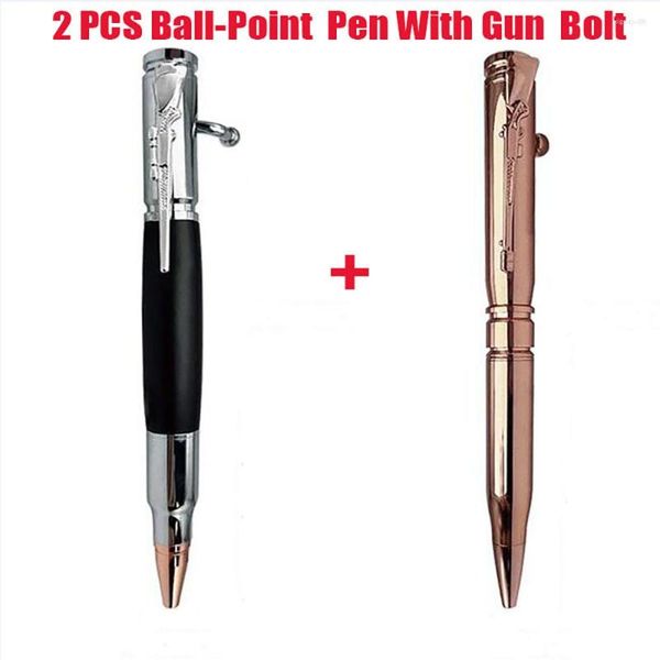 Stylo à bille en métal 2023 bureau école écriture papeterie or argent noir stylo à bille rétractable avec boulon de pistolet