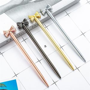 Stylo à bille en métal avec nœud haut pour femmes Grils étudiant mariage douche nuptiale cadeaux fournitures de bureau RRE12513