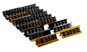 Etiquetas de precios combinadas con base metálica Joyerías Ropa Muebles Números Cubos Etiqueta de letrero Soporte de mostrador de aleación