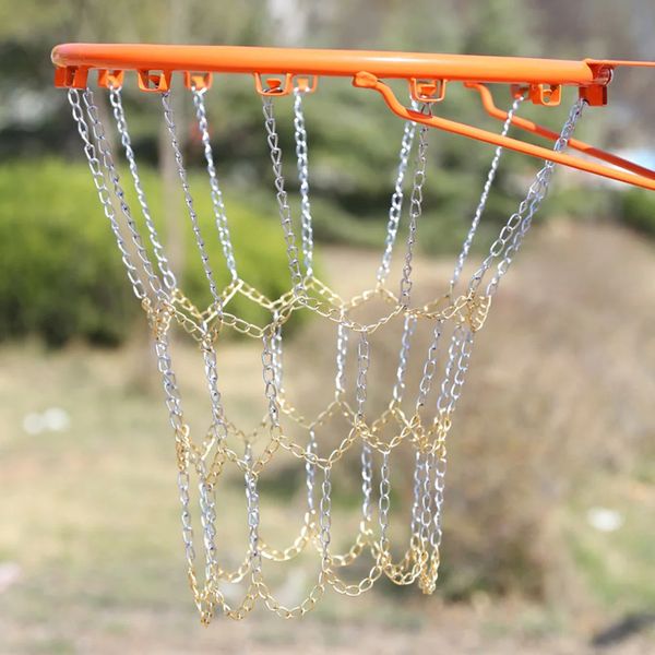 Red de baloncesto de metal Red de cadena Llantas deportivas Marco de cesta Red de doble color Espesado Durable Metal Venta al aire libre 231220