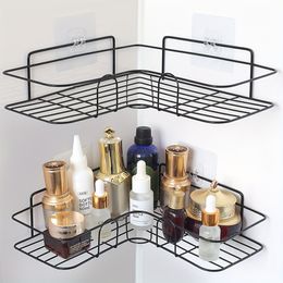 Étagère de salle de bain en métal Accessoires de salle de bain suspendus No Punching Triangle Storage Rack Rack Condiment Organisateur avec autocollant