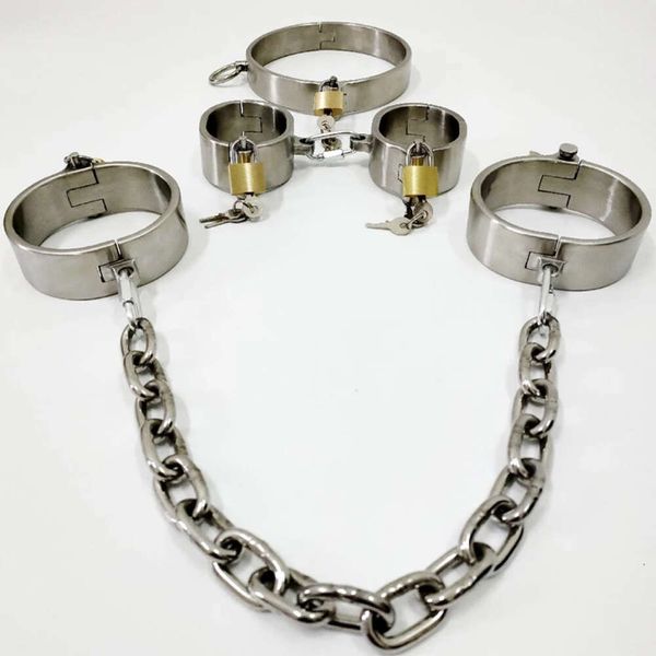 Serrures BDSM en métal, collier de cou, manchettes de cheville, jeux de contraintes d'esclave, jouets pour adultes, jeu sexuel pour Couples, menottes fétichistes des pieds