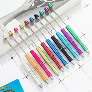 Metal Beadable Pen Creative Diy Beads Ballpoint Black Ink Stationery School Office Levers Kids Cadeau