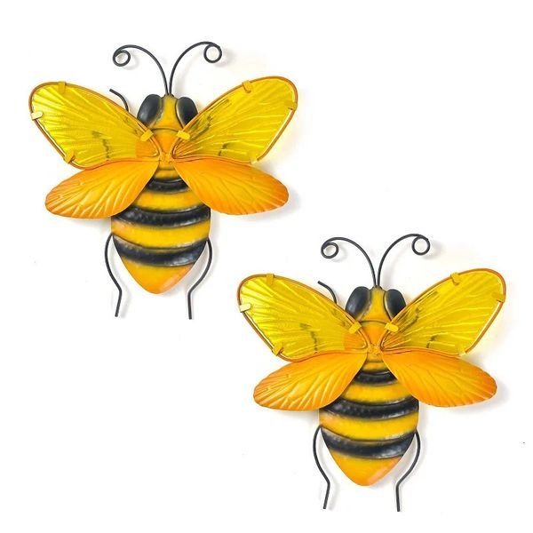 Metal Bee Outdoor Decor 2pcs Bumble Bee Wall Decor Glass Art Glass Art Decoración del hogar Adornos Decoración de jardín Hanging 240408