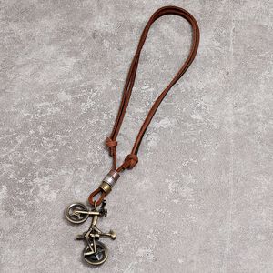 Metalen fiets ketting hanger retro bronzen fiets ketting verstelbare lederen ketting voor vrouwen heuphop mode sieraden