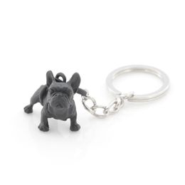 Porte-clés bouledogue français en métal noir, mignon chien Animal, porte-clés pour femmes, breloque pour sac, bijoux pour animaux de compagnie, cadeau en vrac, Lots305y
